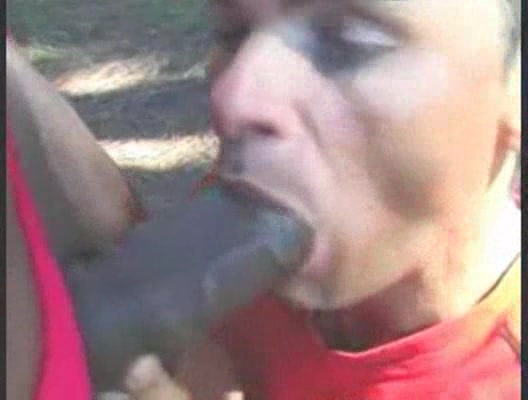 Interracial guy and shemale sex outdoor