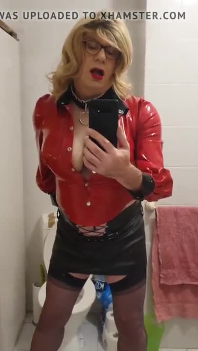 Rachel in a Red Latex School Mistress Top