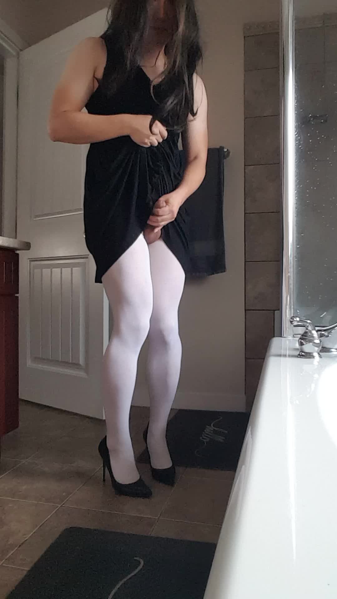 Crossdresser Cum in Bathroom