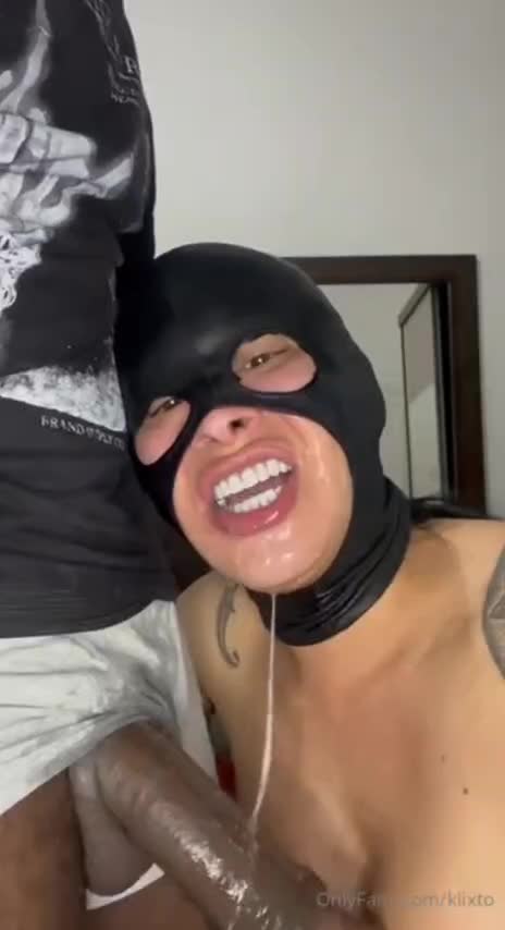 Masked shemale in cage enjoys deepthroat from bbc